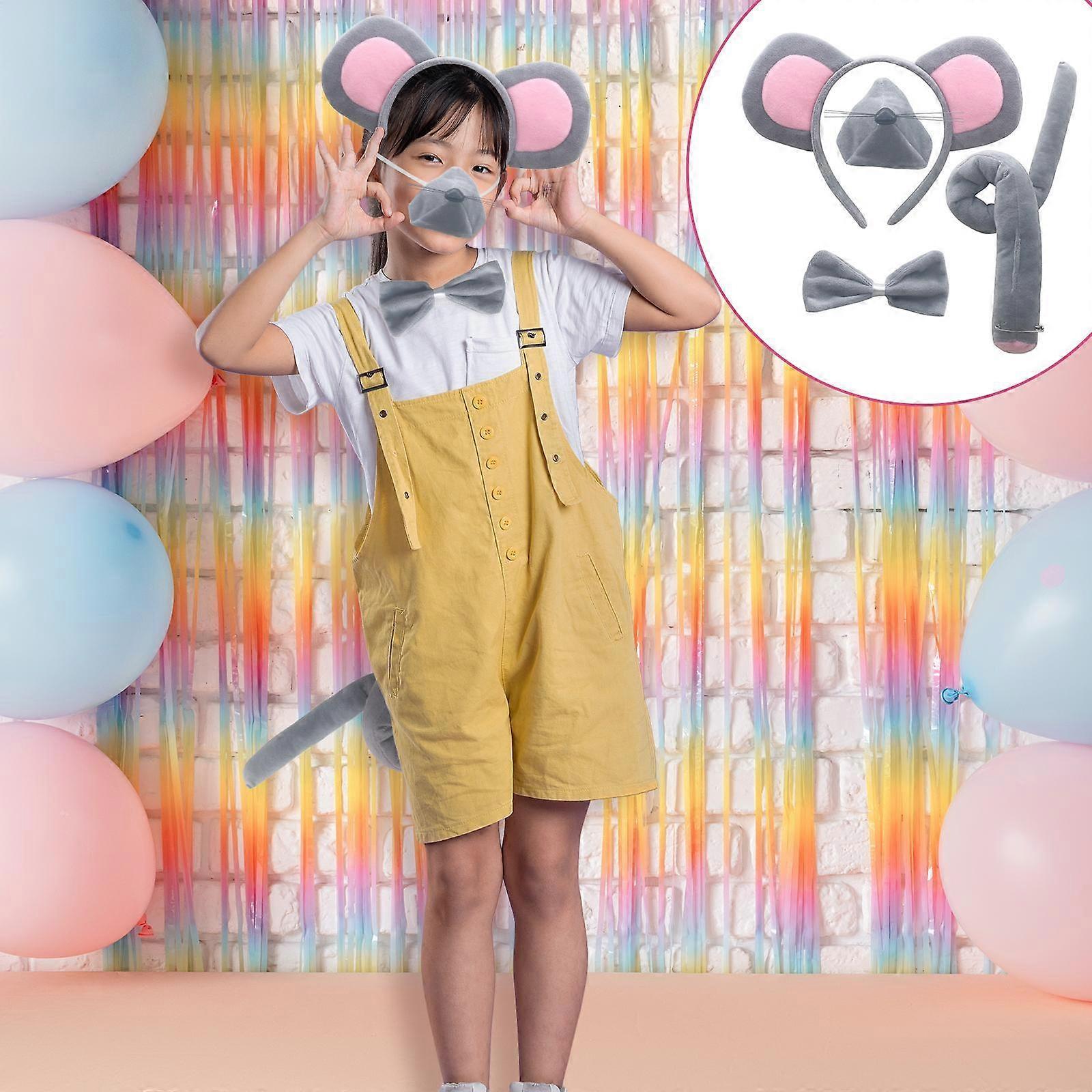 Mouse Ears Headband Tail Nose Bowtie Set Soft for Halloween Carnival Holiday