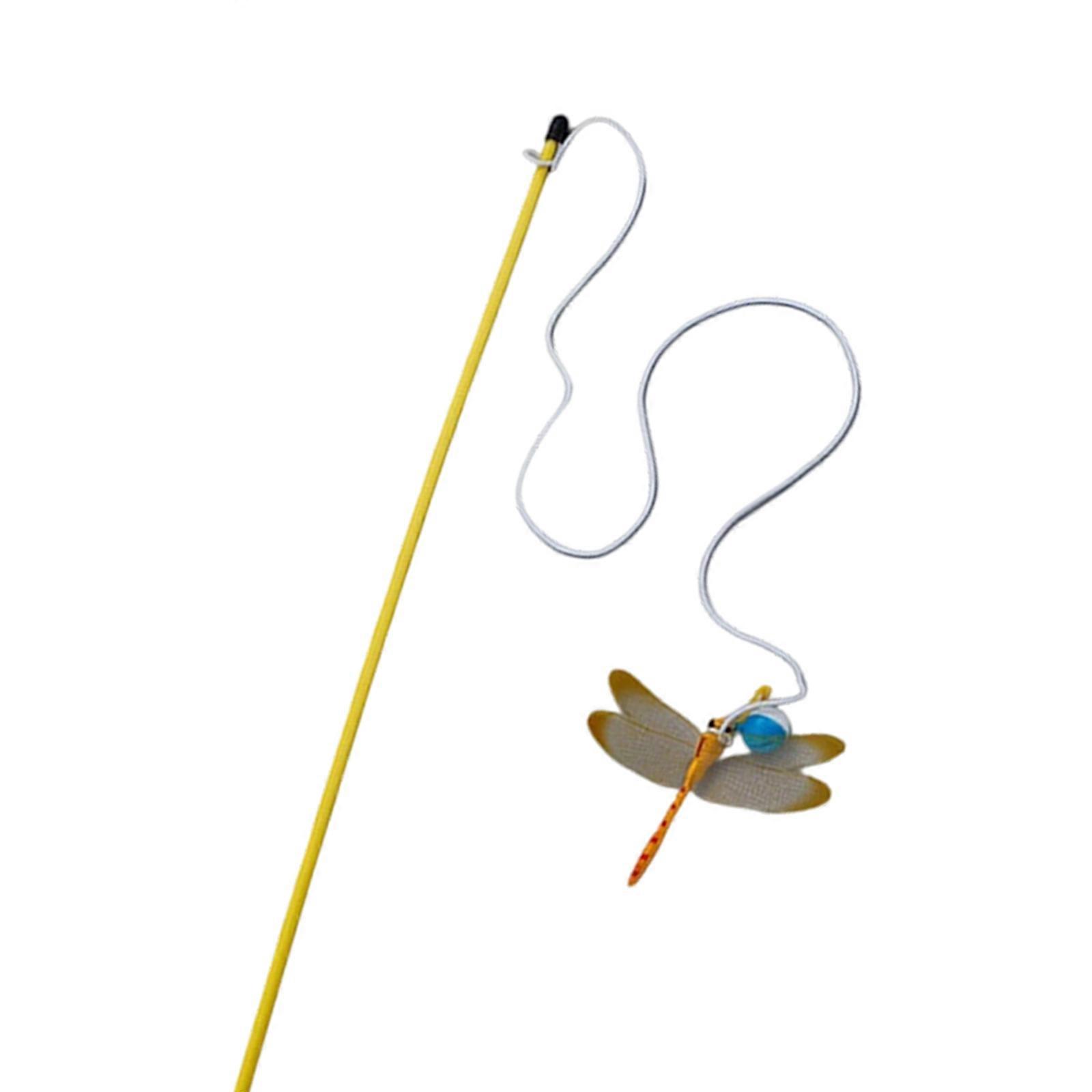 Cats Play Toy with Realistic Dragonflies And Bells Short Handle Design Teaser Wand For Kitten Weight Management Multicolor
