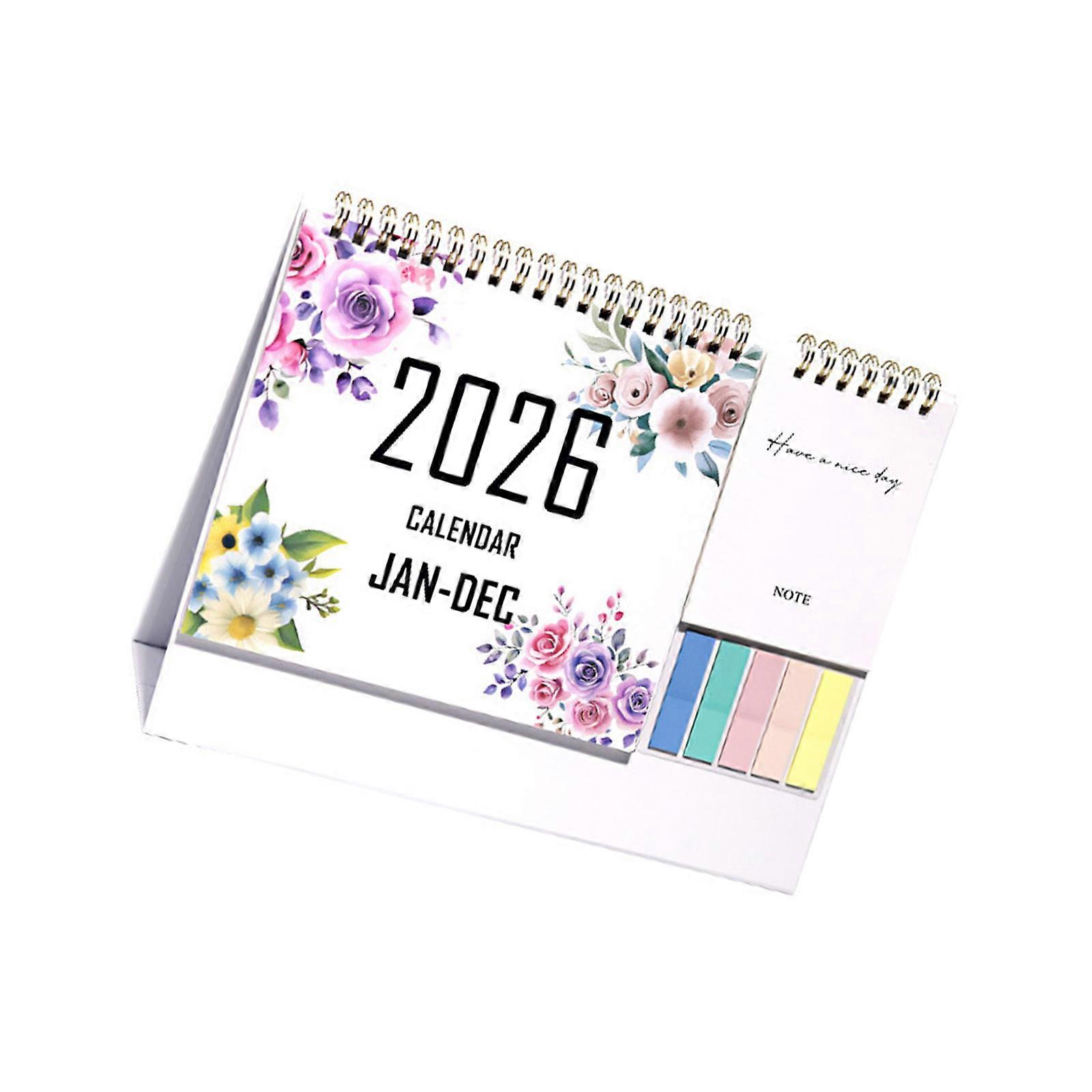 2026 Desk Calendar Twin-Coil Binding 12 Month Runs Jan to Dec Office Tabletop Calendar Planner with Note Pad and Sticker Multicolor