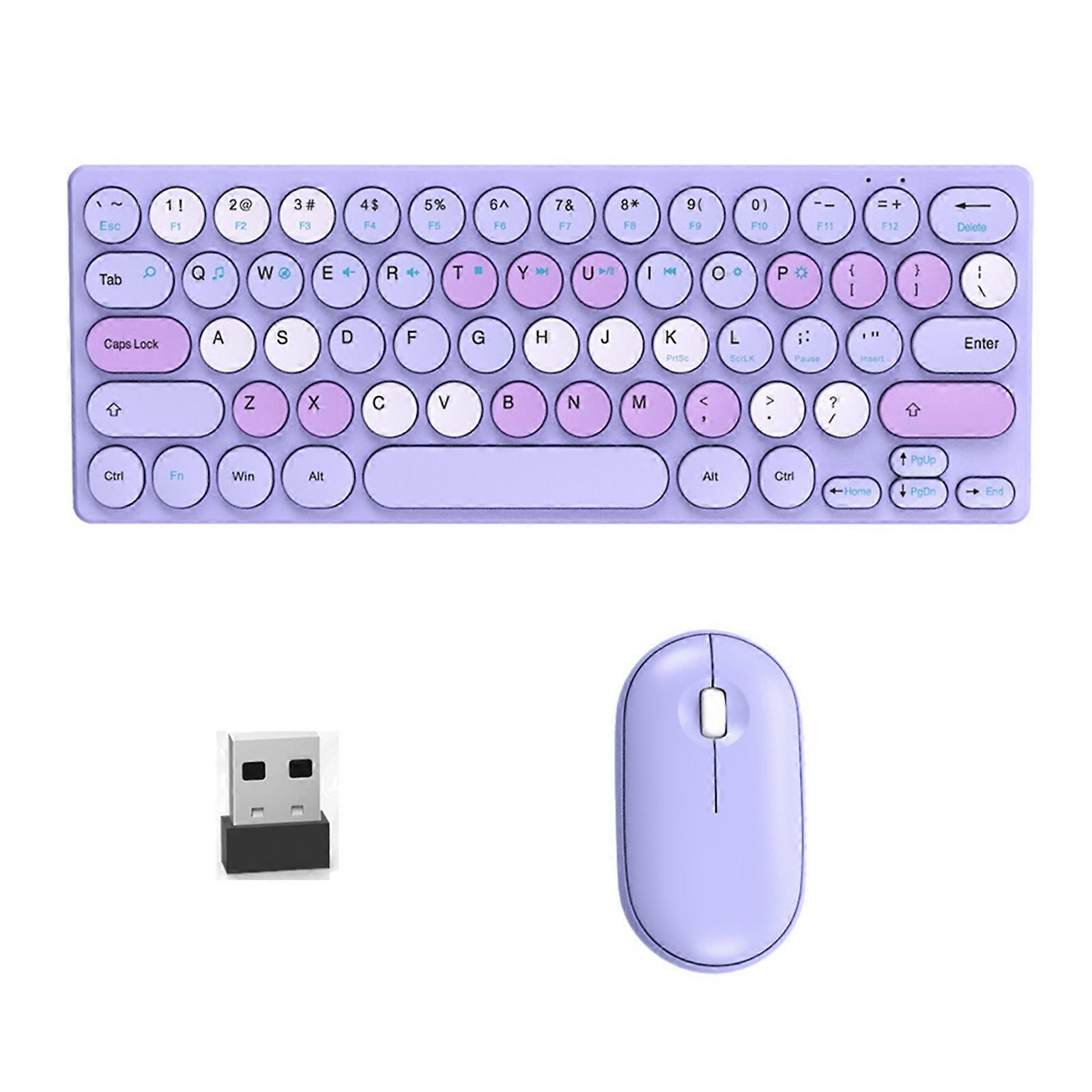 Thin Wireless Keyboards With Silents Mouse Combo 2.4G Receiver 64Keys Layout For Computer Laptop  Purple
