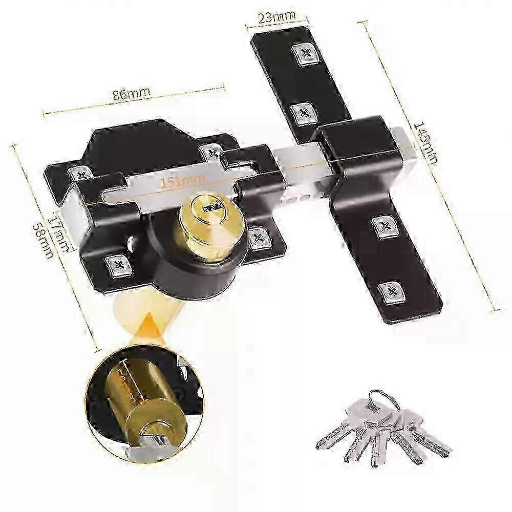 50/70mm Double Long Throw Gate Lock 5 Keys Garden Driveway Locking Both Sides