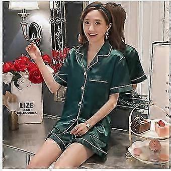 Boeyaa Womens Silk Satin Pajamas Set Short Sleeve Two-piece Pj Sets Sleepwear Loungewear Button-Down
