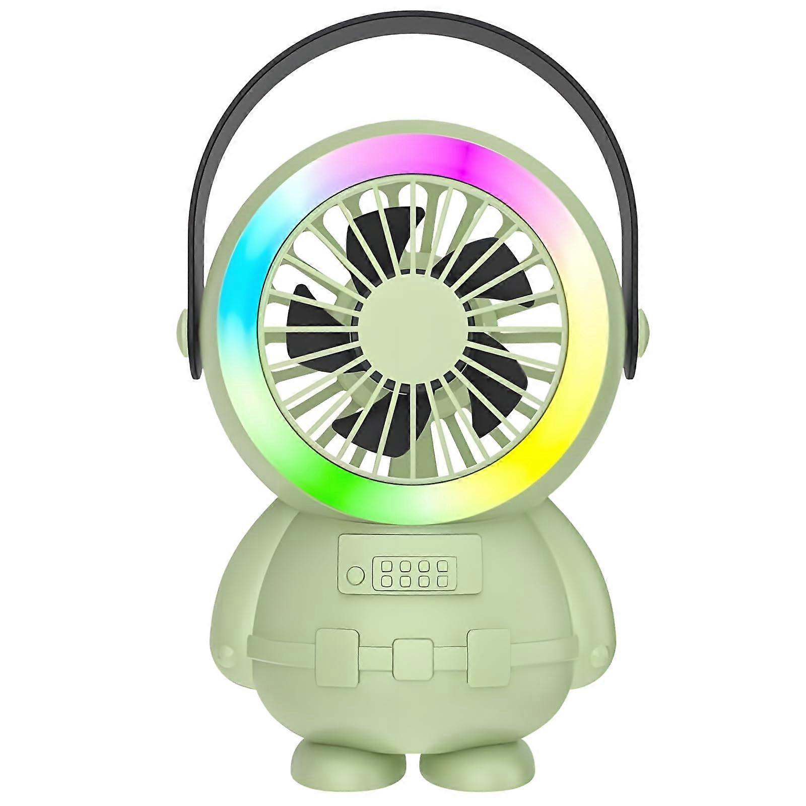 USB Rechargeable Mini Desk Fan with Color Changing Night Light, Astronaut Design, 3 Speed, Quiet for Home Office Dorm