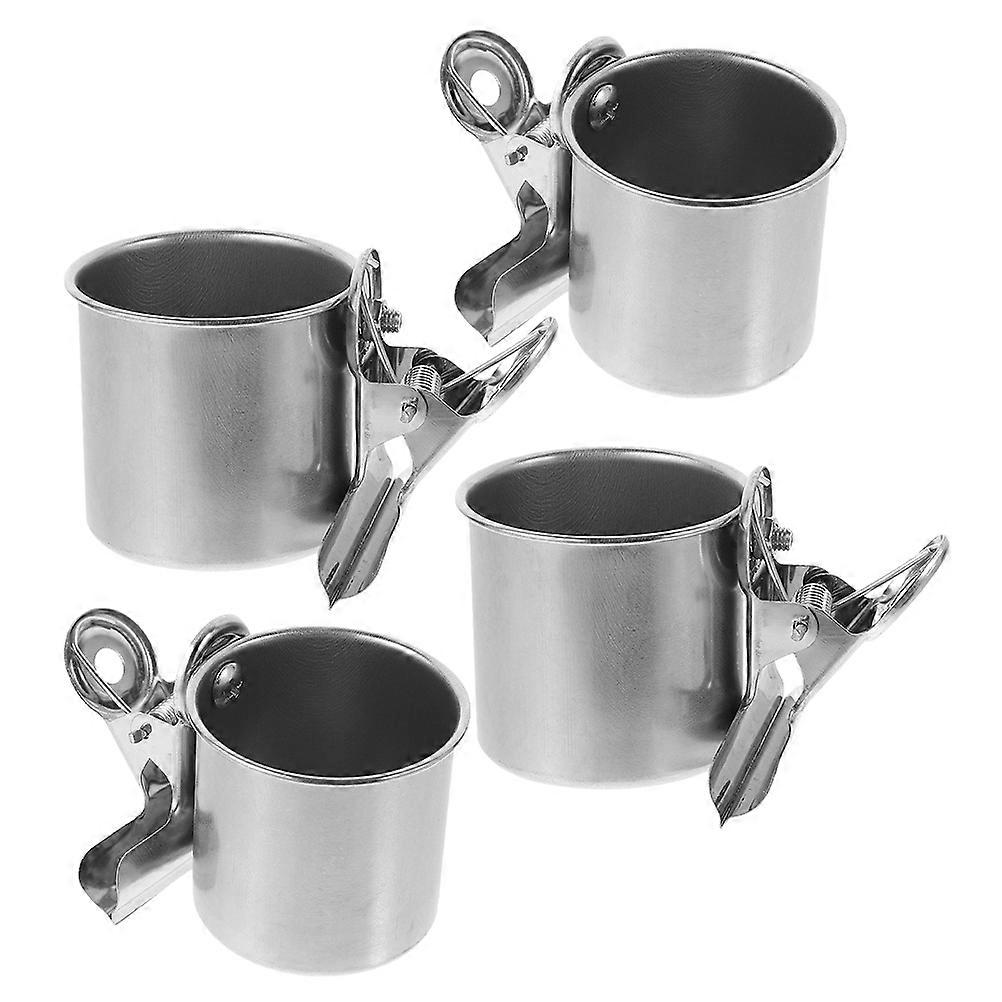 Feeder Cup With Clip Stainless Steel Secure Attachment 4Pcs