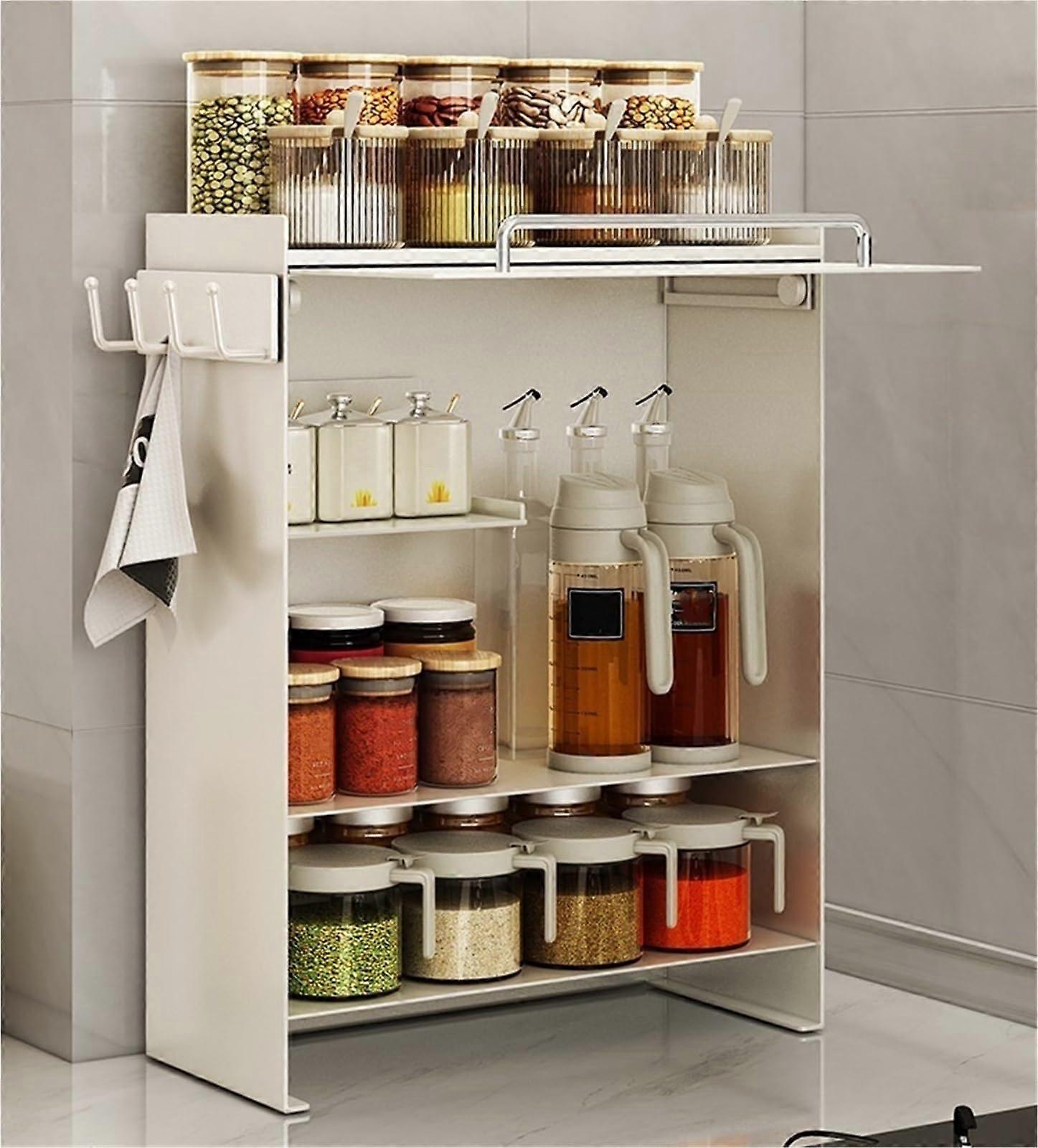 Spice Rack Organizer with Large Capacity Metal Design for Kitchen Countertop, SpaceSaving White