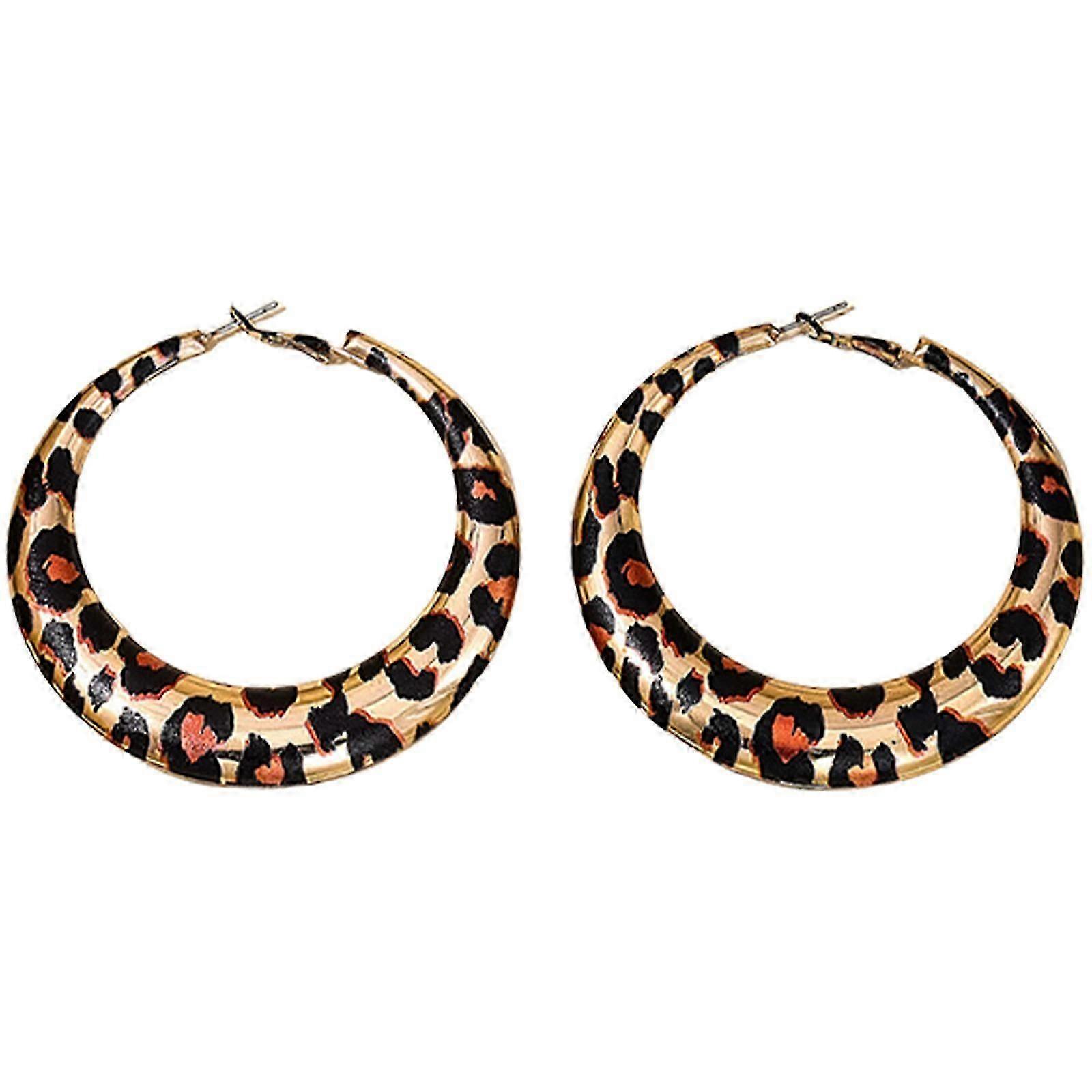 Stylish Leopard Circular Studs Earrings Sophisticated Circular Pendant Earrings with Leopard Print for Trendsetters