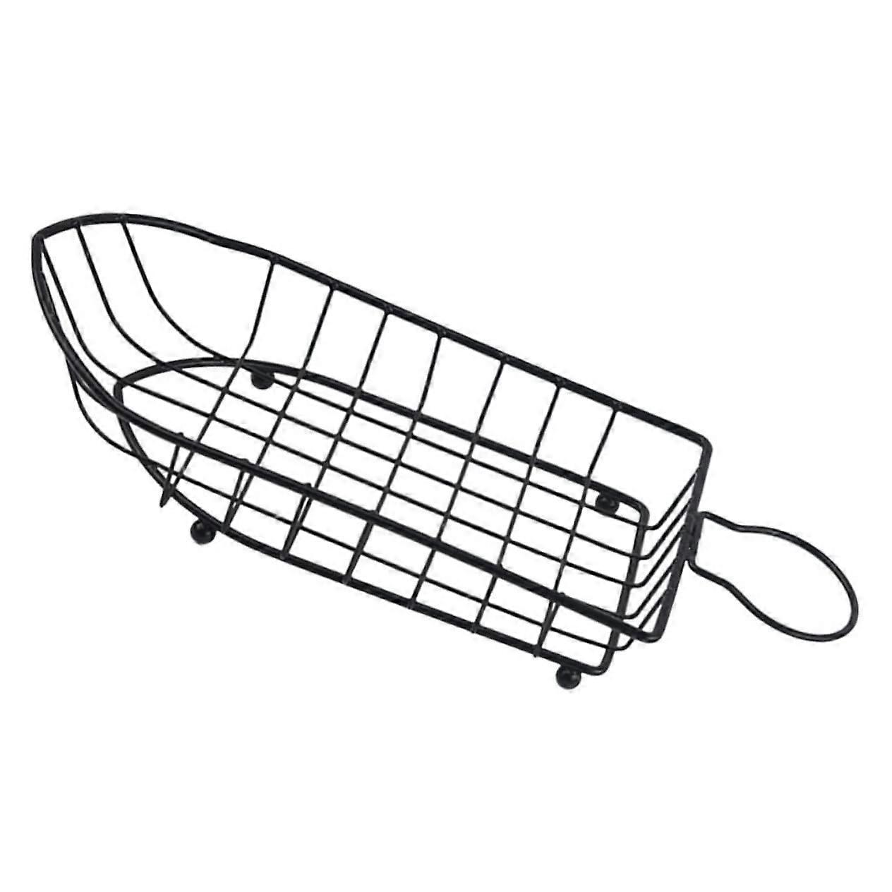 Wire Serving Basket with Integrated Sauce Cup for Fries Bread Snacks Stylish Boat Shape