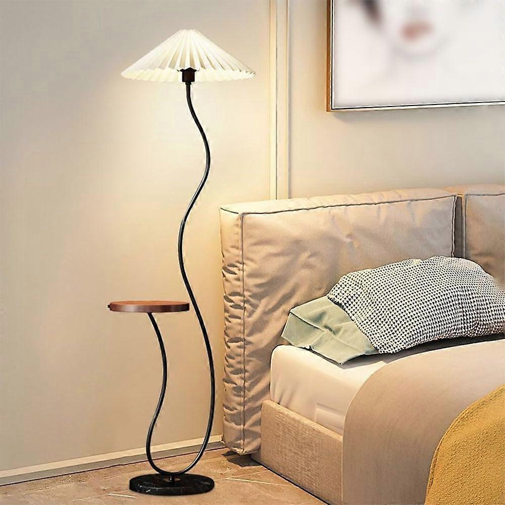 Modern Floor Lamp with Pleated Fabric Shade and Marble Base for Living Room Corner Reading