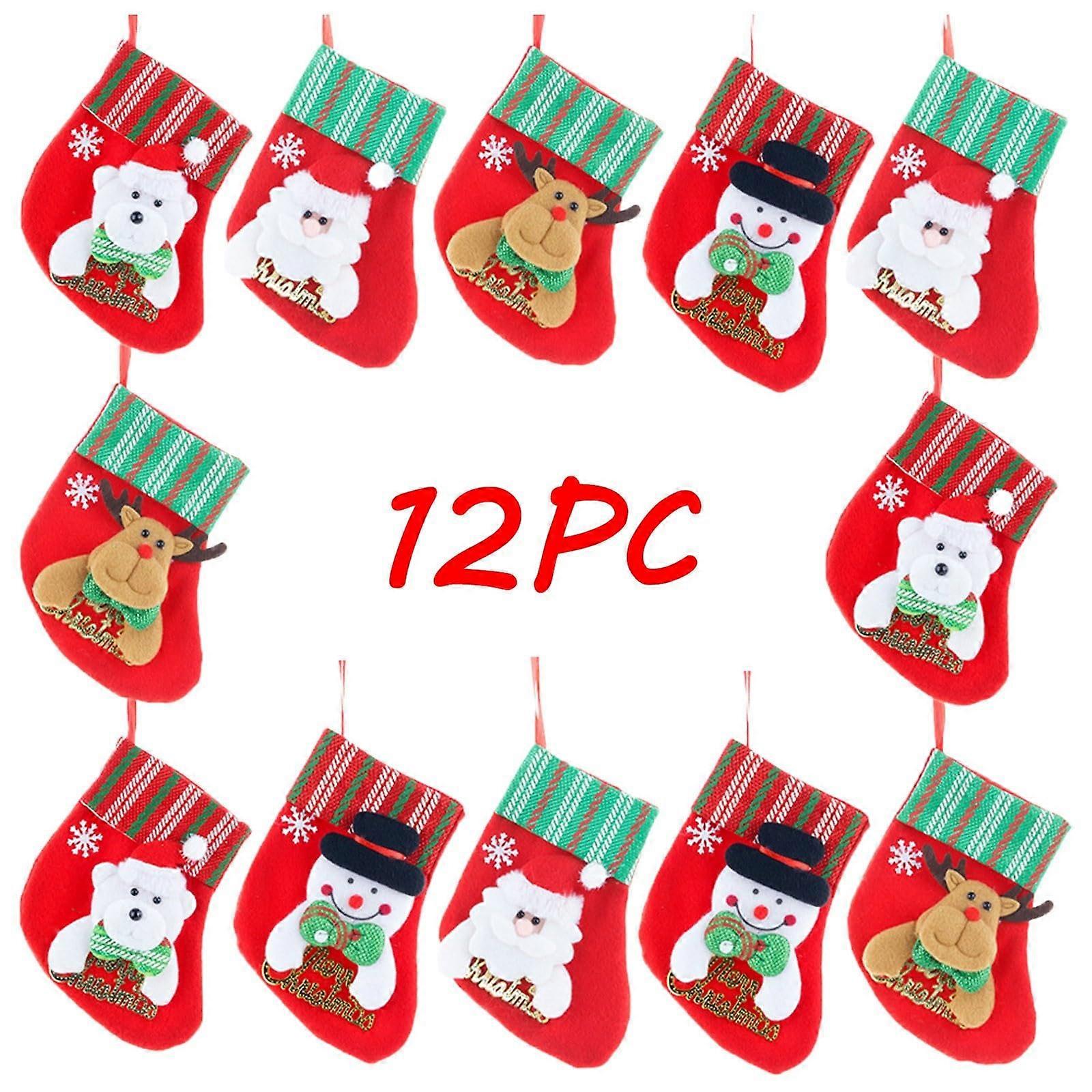 12 Piece Festive Christmas Decorations Set Red Fabric Hanging Tree Ornaments and Stocking Hangings One Size