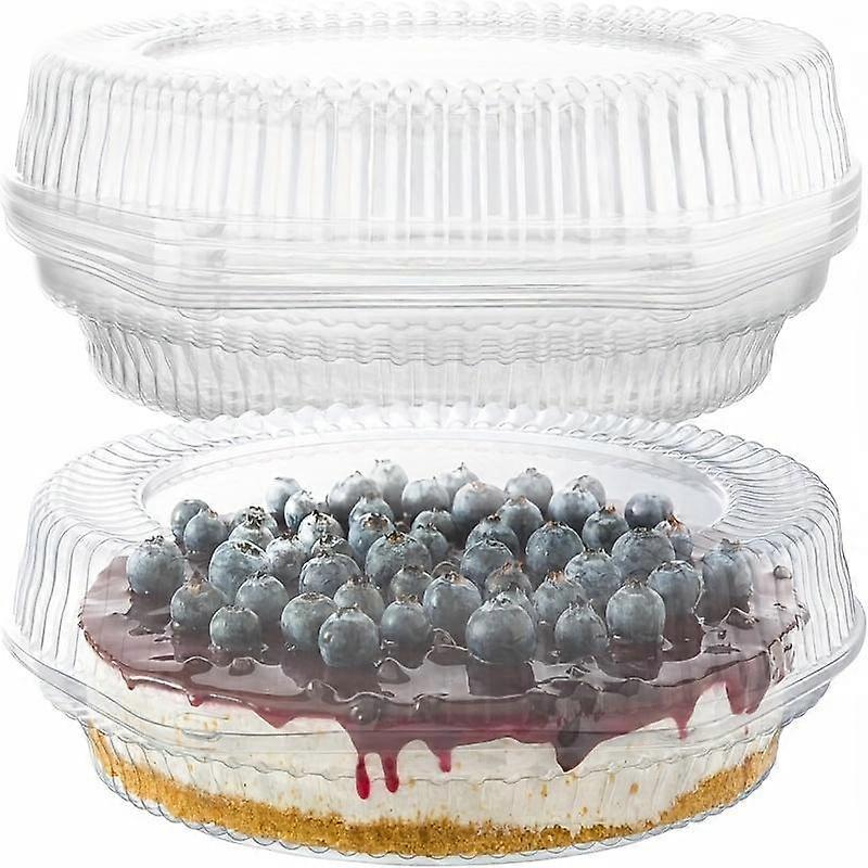 10pcs Plastic Disposable Pie Containers with Hinged Locking Lids, Round Pie Keepers, Pancake Box, Flan Cake Containers for Transport, Takeaw