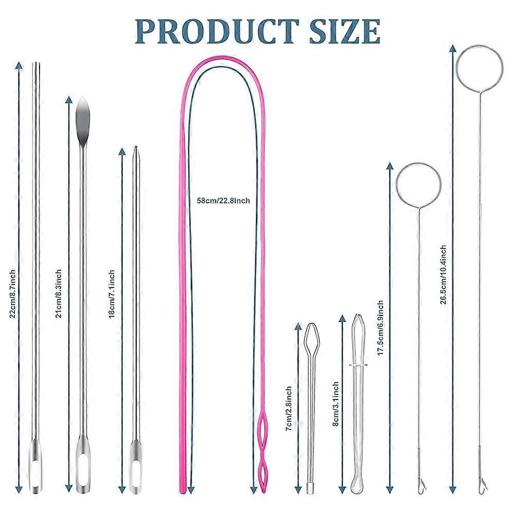 Drawstring Threader Tool Set, Stainless Steel Sewing Loop Turner Hooks with Latch, Flexible Drawstring Threader