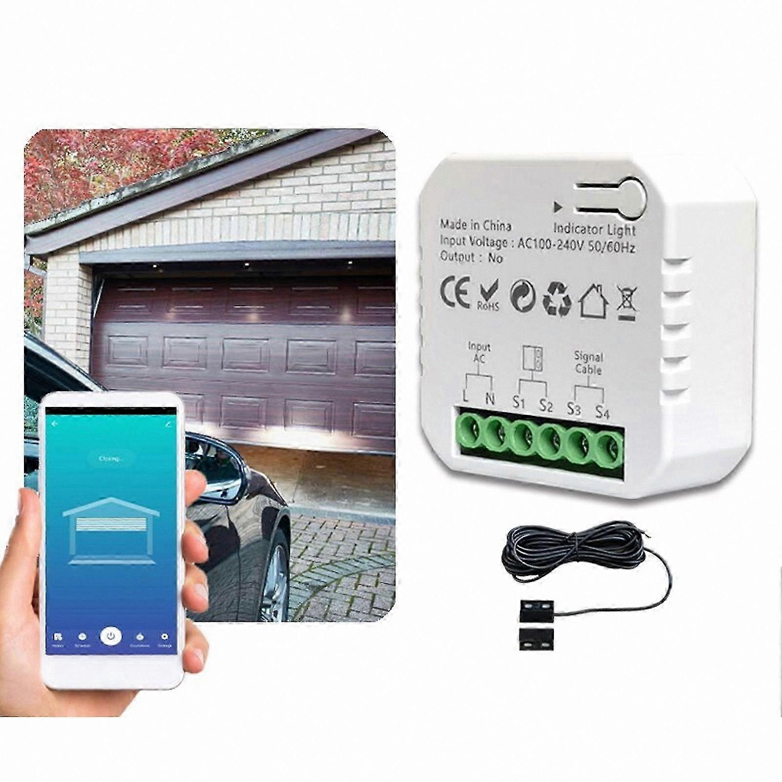 WiFi Enabled Garage Door Controller with Voice Monitoring and Remote Access, 100-240V-Compatible Smart Kit