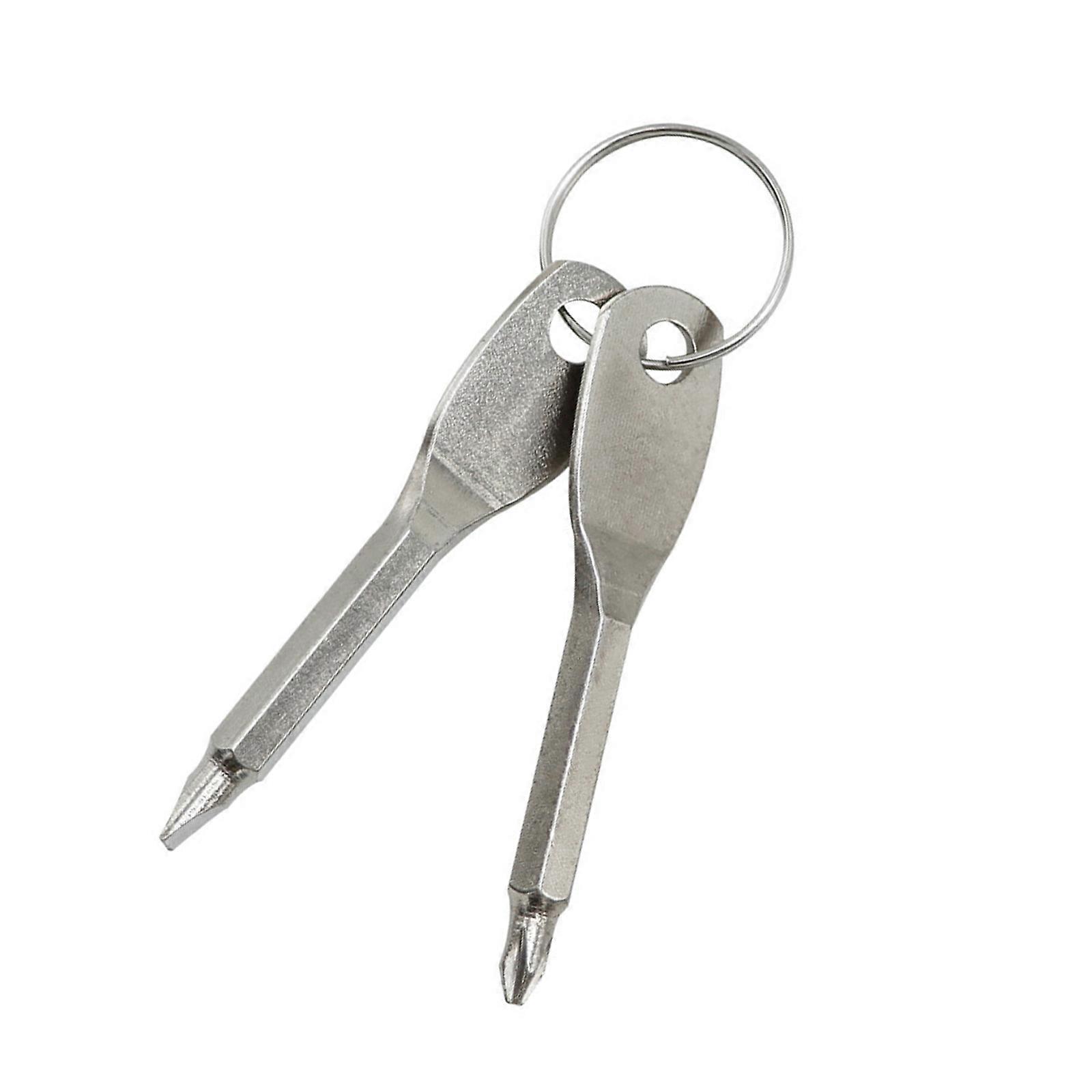 2Pieces Key Shaped Screwdriver Small Screwdriver Flat/Crossed Tip Screwdriver For Automobile Electronics Quick Repair  Silver