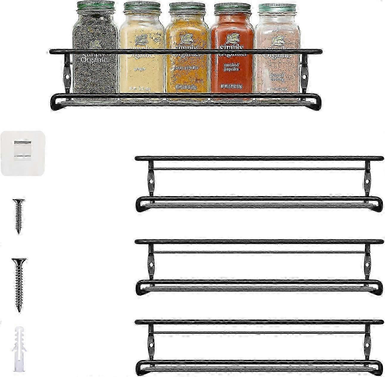 Wall Mounted Spice Rack Space Saving Cabinet Spice Organizer (black - 4 Pieces)
