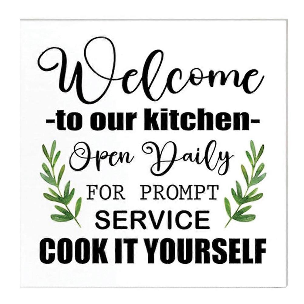 Rustic Kitchen Welcome Sign Wood Block Sign Decor for Kitchen Shelf