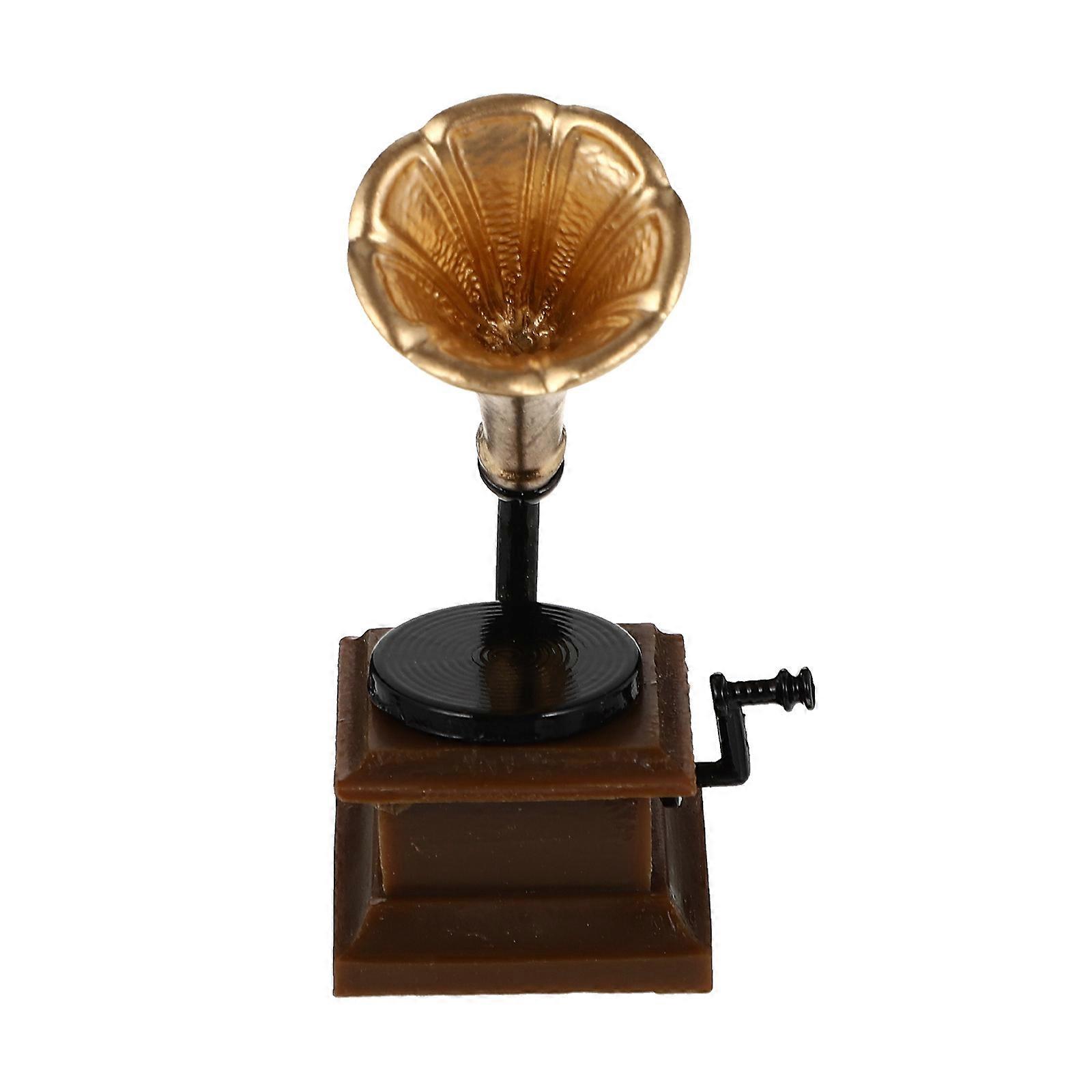 Mini Gramophone Decor Brown Resin Model for Decoration Use