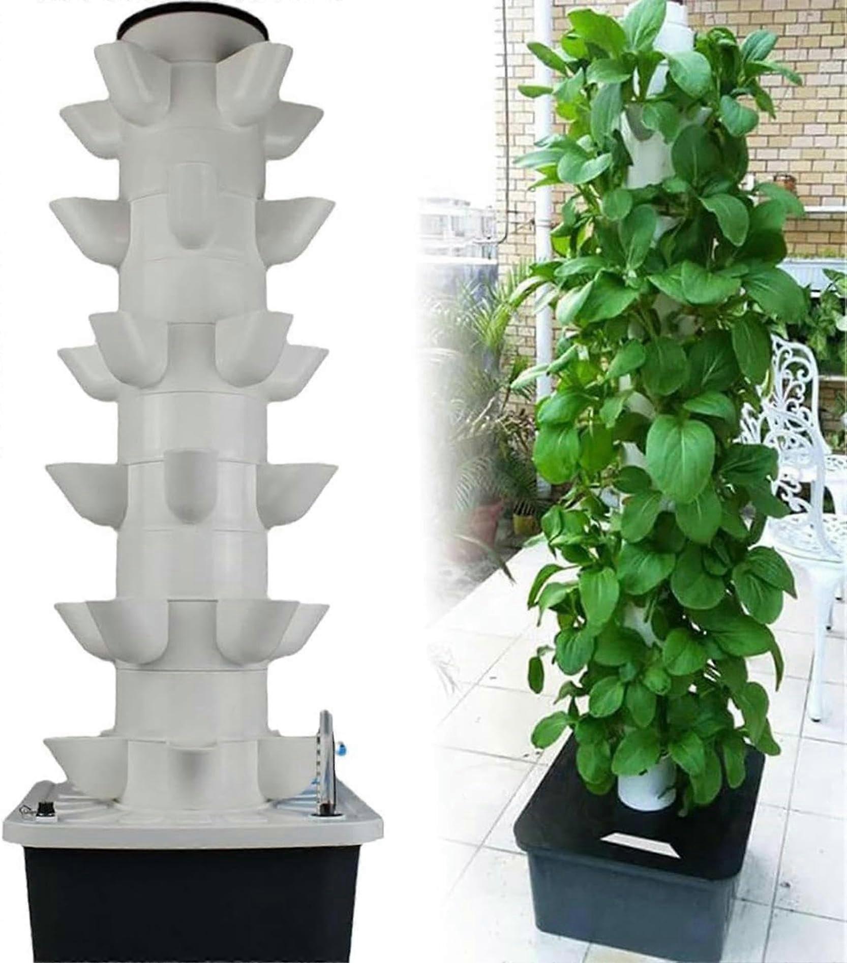 Hydroponic Growing System with Timer, PVC Soilless Vertical Design, 10L Tank for Vegetables and Herbs