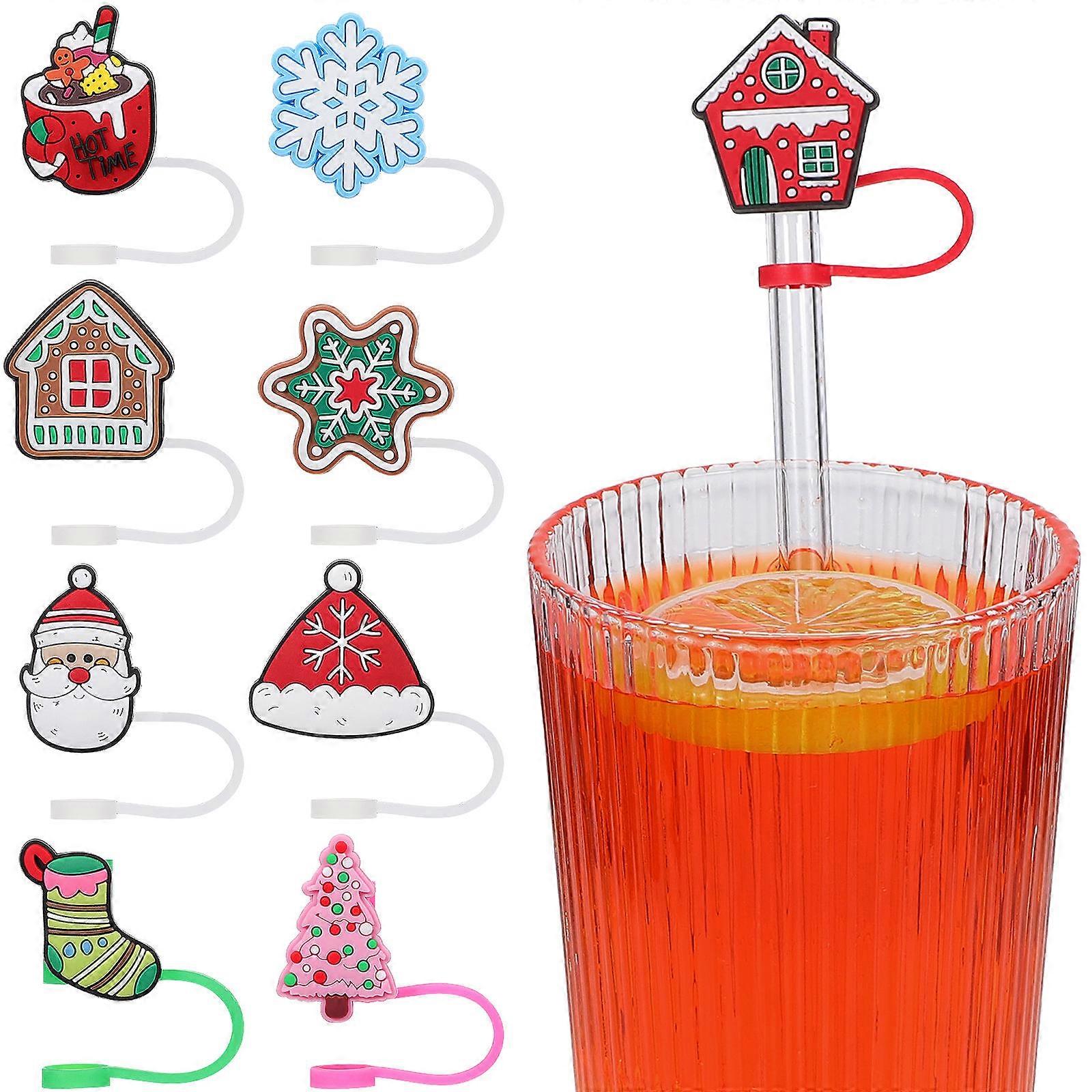 Silicone Straw Tips Straw Covers for Drinking with 9Pcs Assorted Colors Christmas
