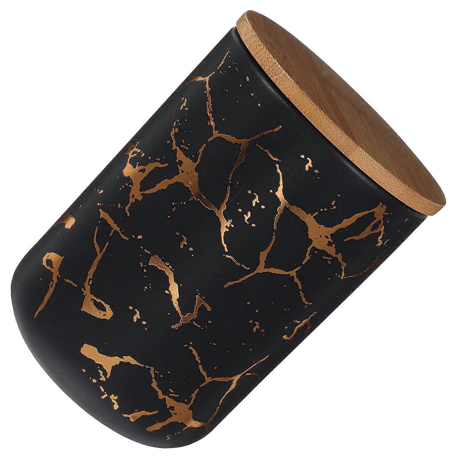 Ceramic Storage Jar Tea Canister Airtight Home Use Simple Shape Black 1Set