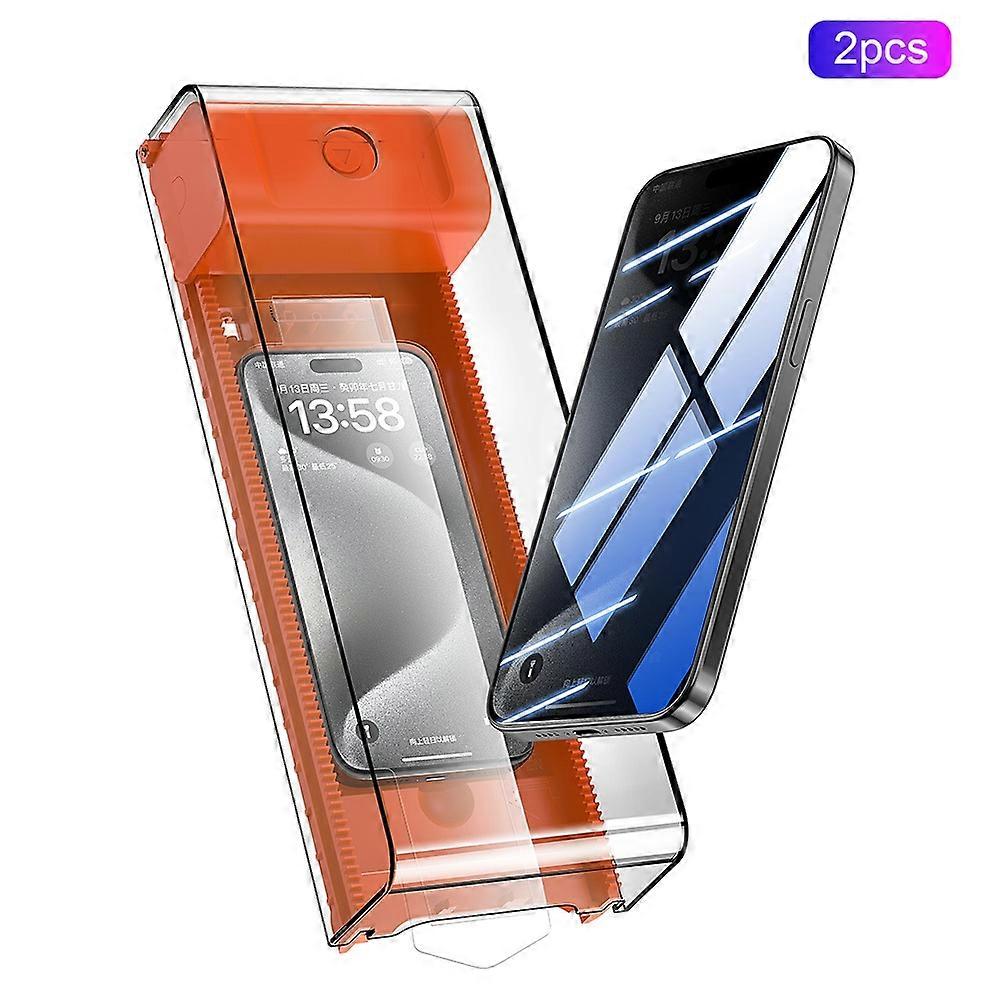 2Pcs For iPhone 15 Pro Max Tempered Glass Screen Protector with Electric Auto-Align Tool