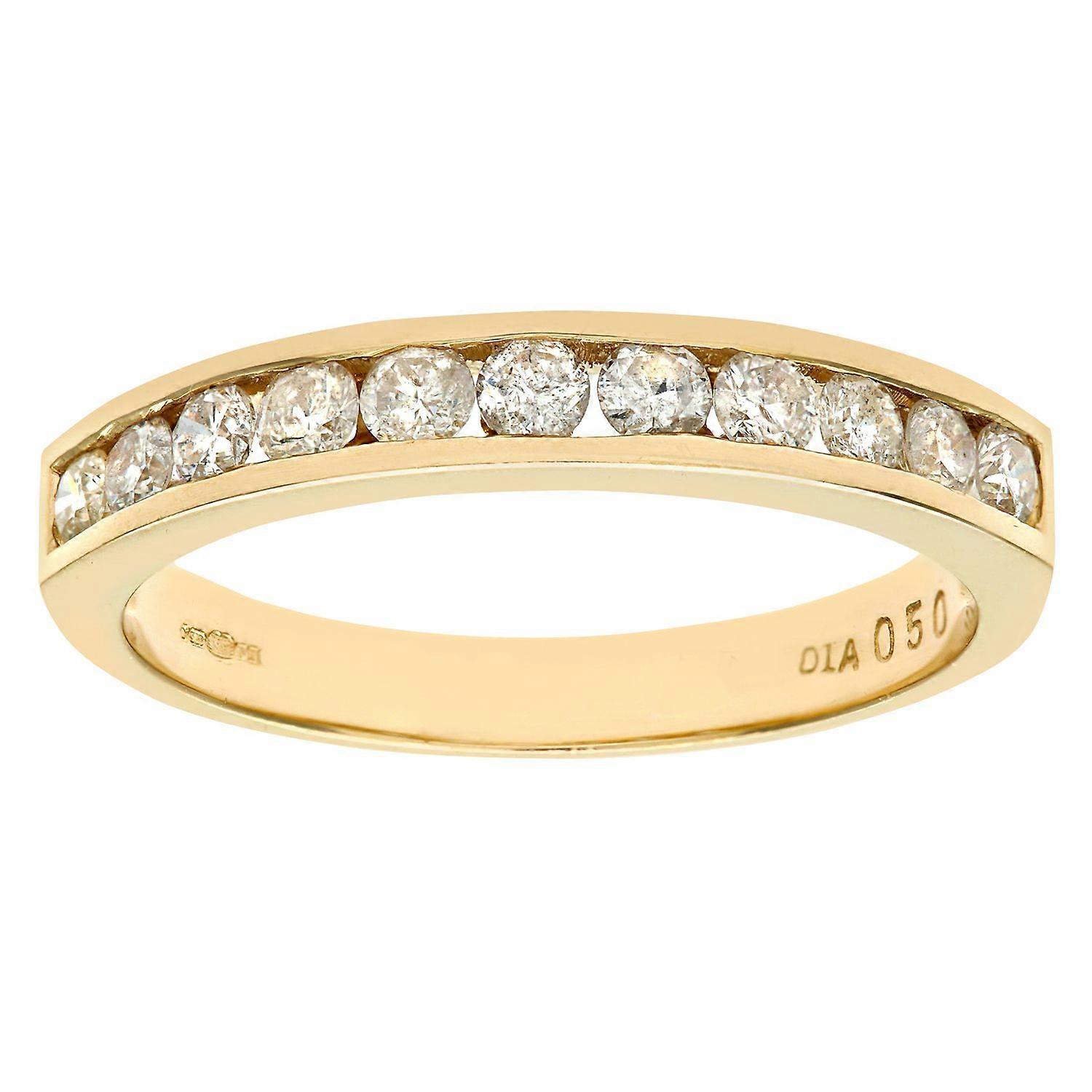 Jewelco London 9ct Yellow Gold Round 1/2ct Diamond 11 Stone Channel Set Eternity Ring 2.5mm