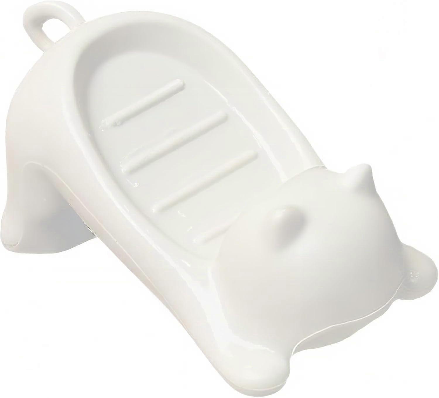 Cute Cat Soap Dish with Drain Tray for Bathroom and Kitchen Counter Use
