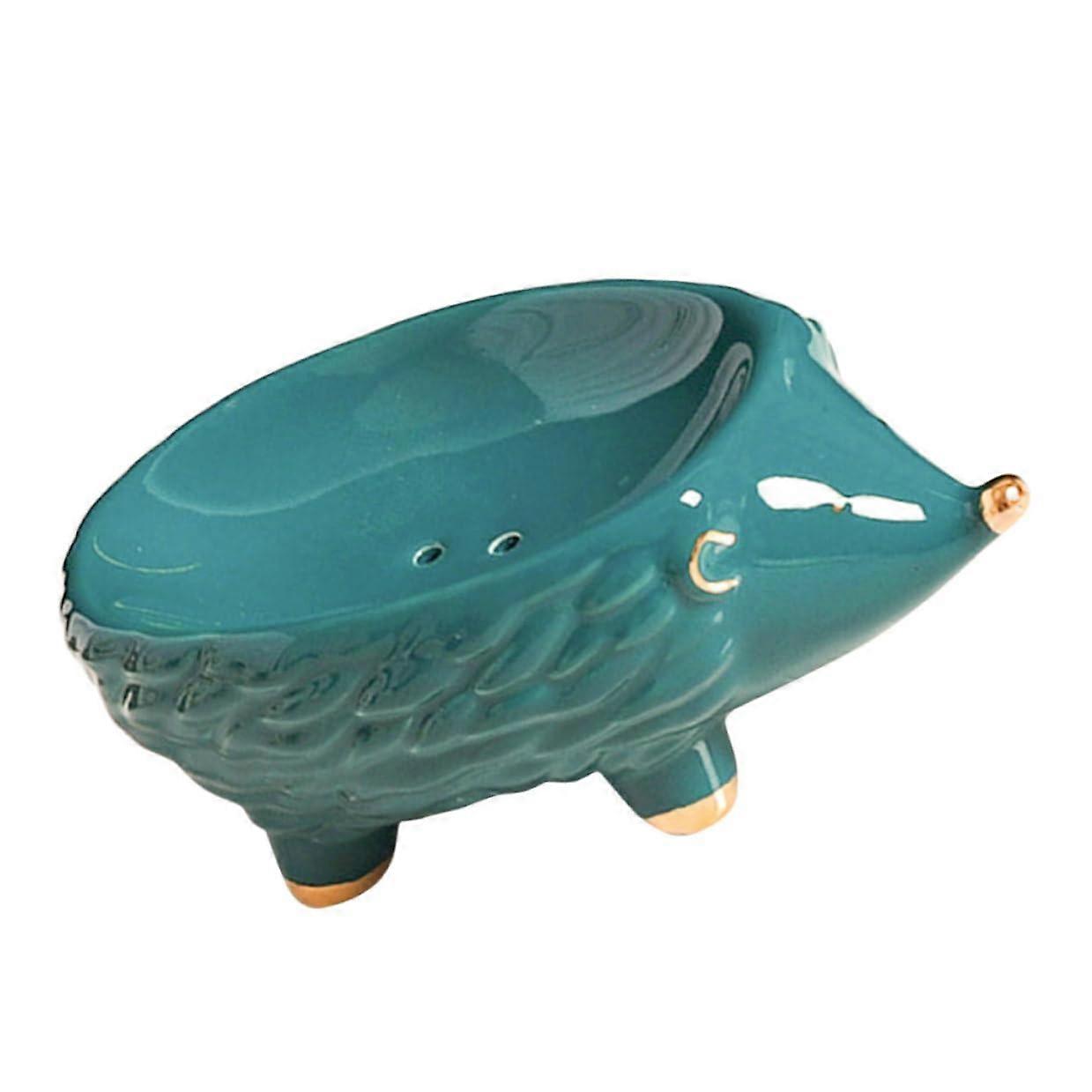 Ceramic Hedgehog Soap Dish with Drainage, Cute Bathroom Soap Holder with NonSlip Base