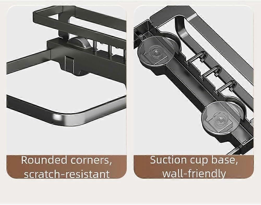 Bathroom Wall Mounted Storage Organizer with Secure Suction Cup Basin Holder, Foldable Shelf and Hooks