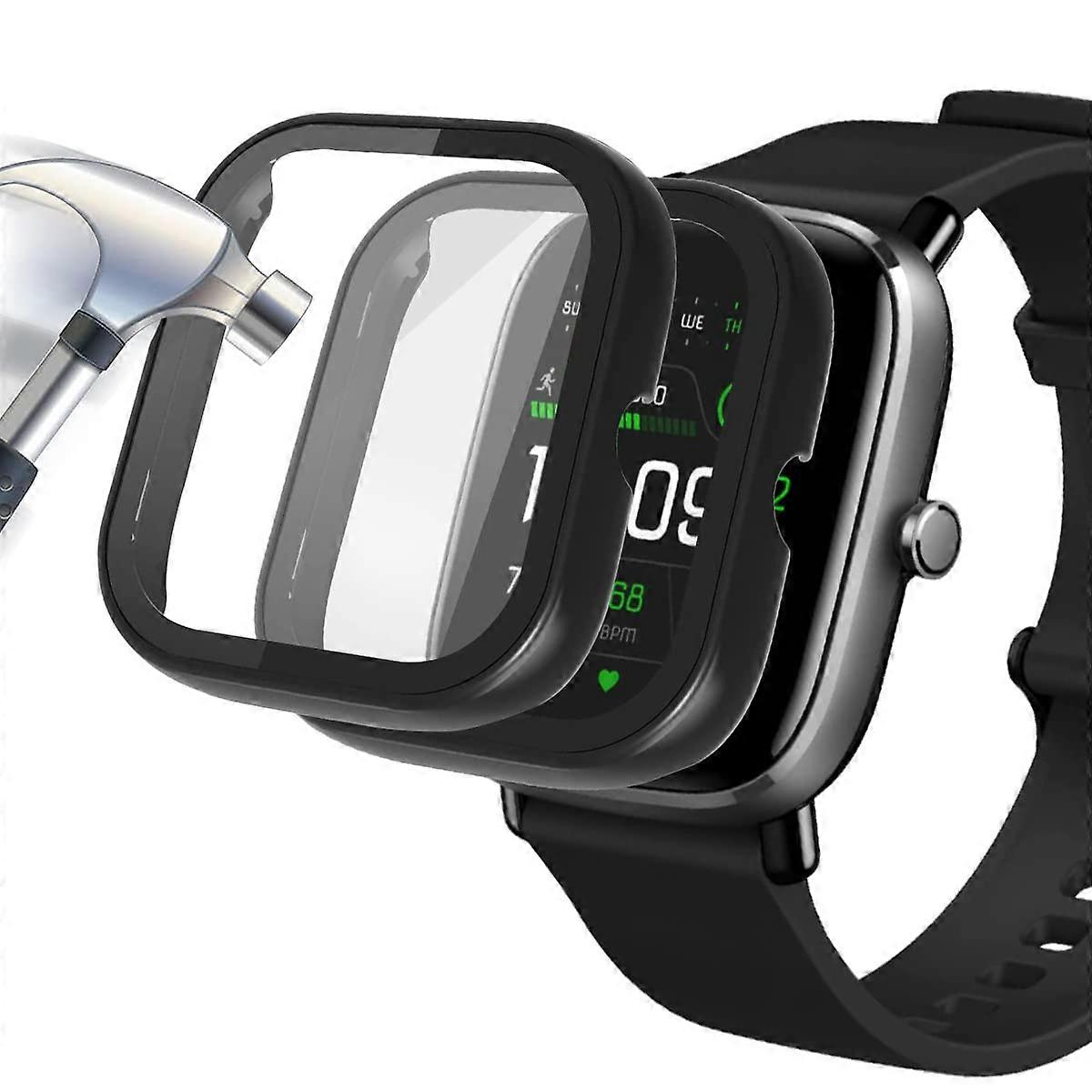 Case with Screen Protector Full Coverage Matte Black 2 Pack for Amazfit GTS 2 Mini