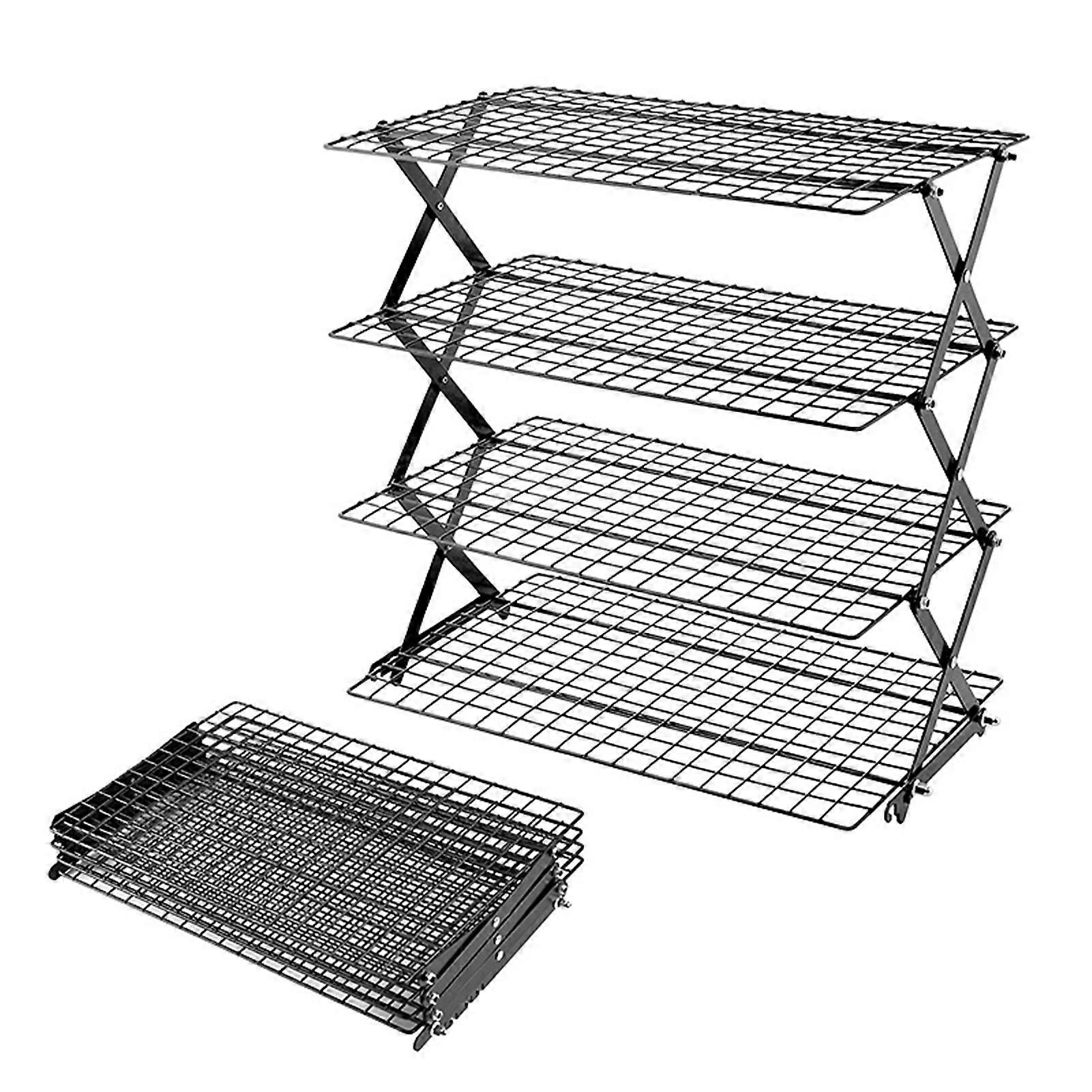 4-Tier Collapsible Cooling Rack, Stackable Non-Stick Baking Cookie Drying Stand, Outdoor Camping Picnic Shelf