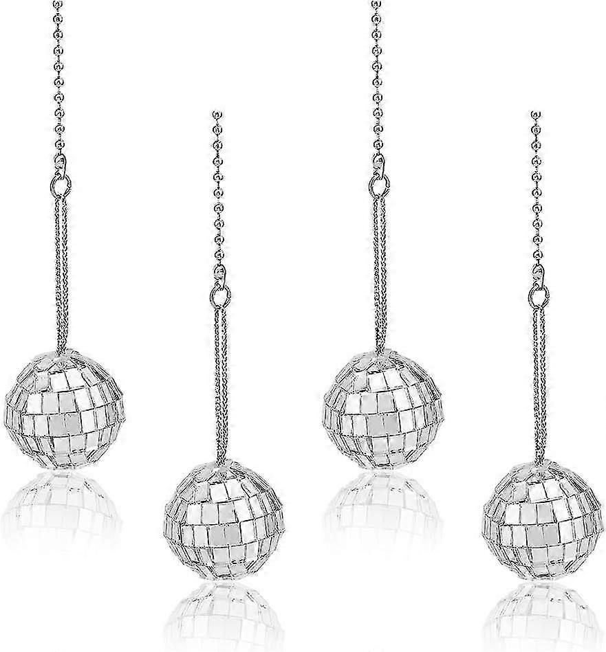4Pcs Disco Ball Ceiling Fan Pull Chain Beaded Ball Fan Pull Chain Extenders Silver Mirror Ball Light Pull Chain Decor Dazzling Ball Ceiling Fan Pull C