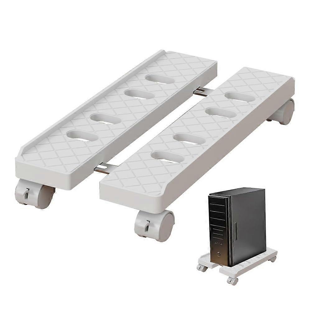 Adjustable Width PC Tower Stand with Wheels, Ventilated Under Desk CPU Holder for Computer Case, White