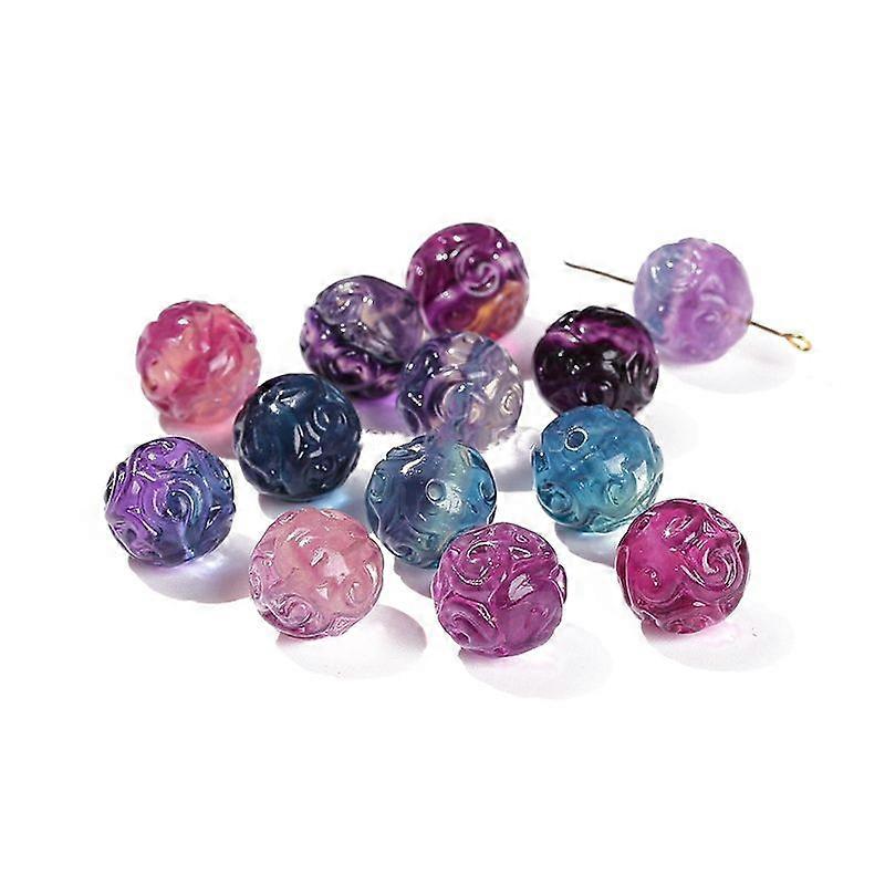 Natural Fluorite Carved Beads Round 14mm