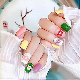 Pink Square Press On Nails Short Glossy Full Cover Acrylic False Nails for Women and Girls