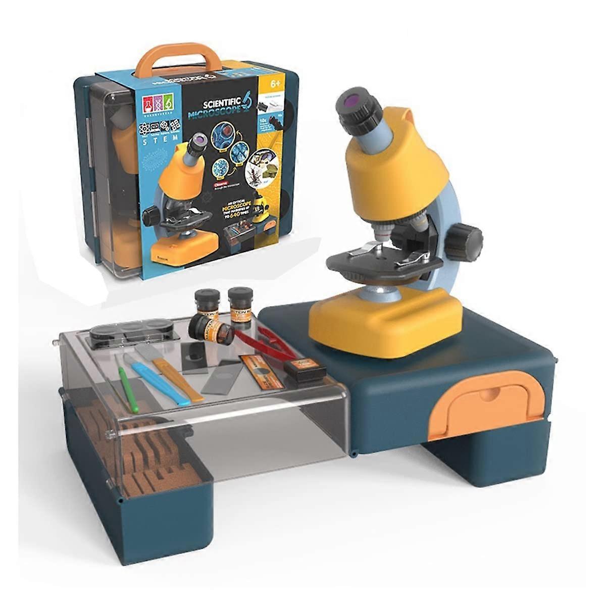 Kids Microscope with Slides and Case, ThreeLevel Magnification, Educational Microscope for Students (Orange Set 1)