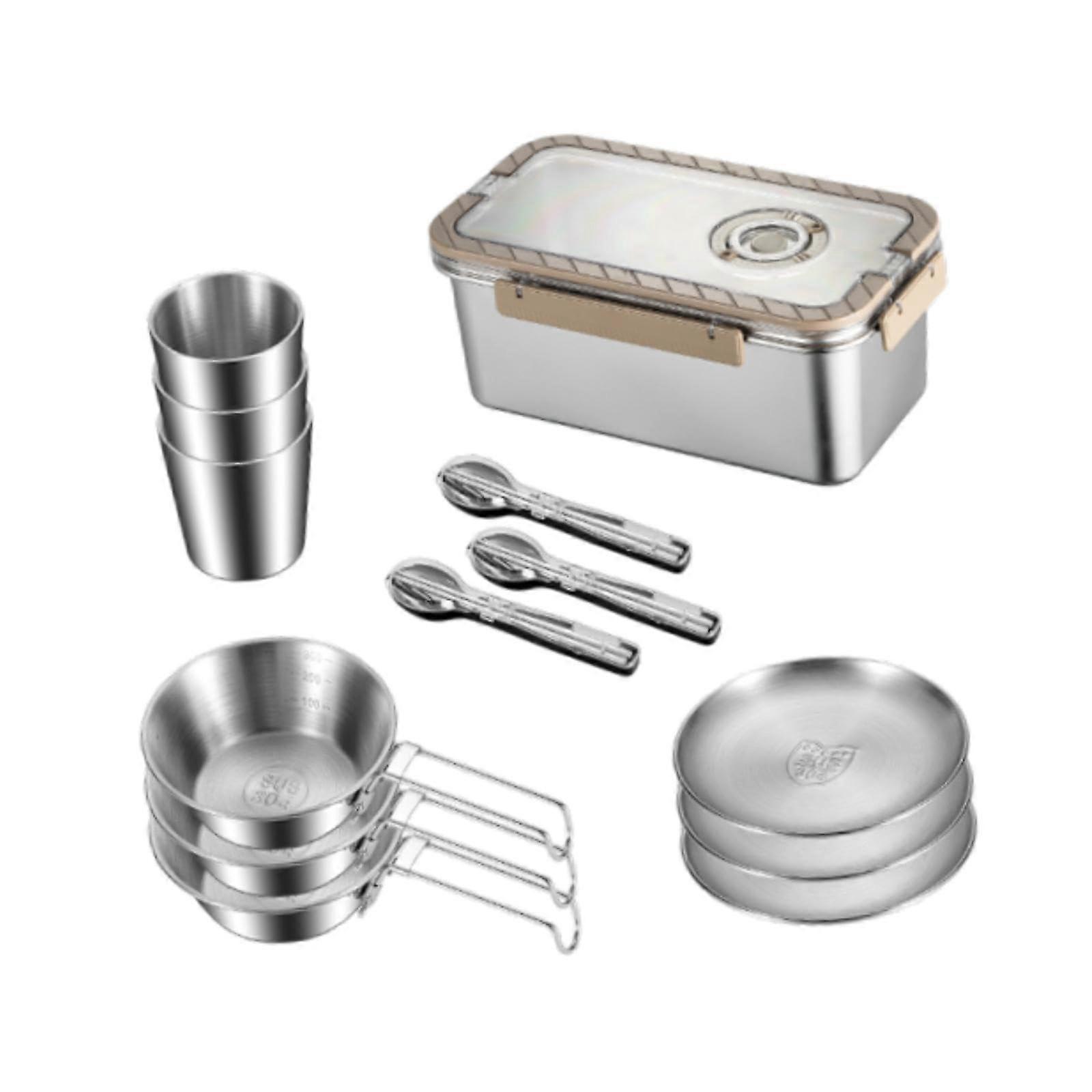 Camping Cookware Set for 3 Person with Easy Clean Surface and Portable Outdoor Dinnerware Kit