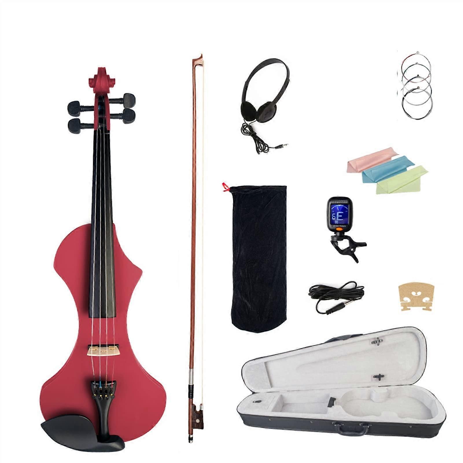 4/4 Full Size Solid Wood Electric Silent Violin Set with Case, Extra Strings, Tuner for Beginners