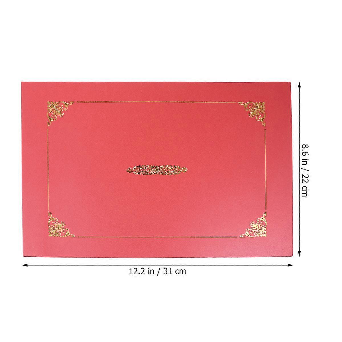 10Pcs Honor Certificate Classical Retro Double Line Gilding Envelope Contract Document Folder (Purplish Red)