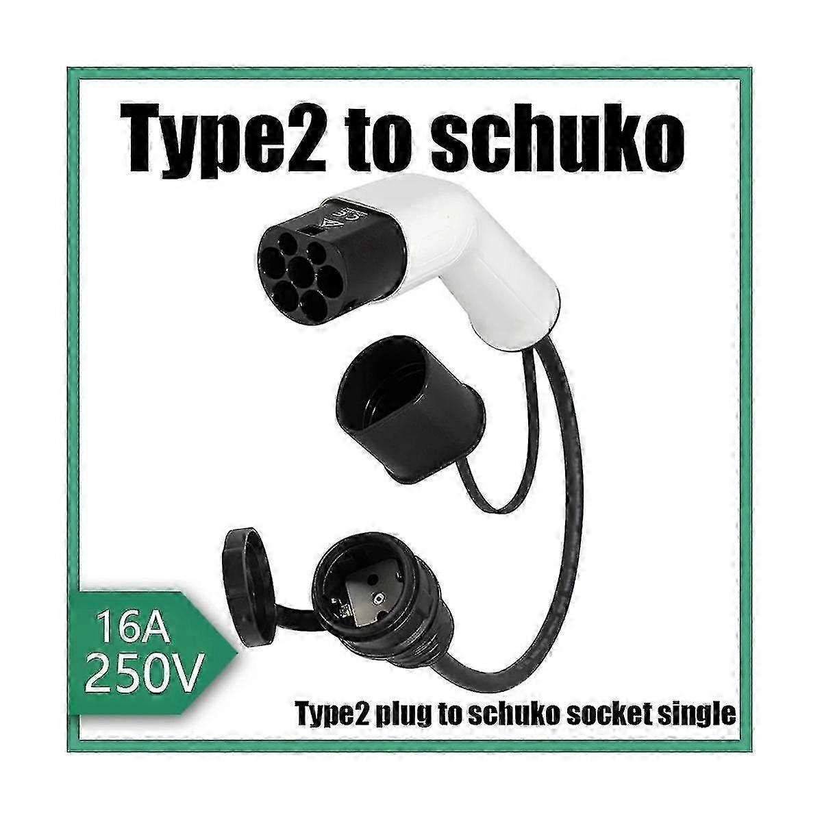16A Type 2 to Schuko EV Charging Adapter Side Plug to Schuko Socket