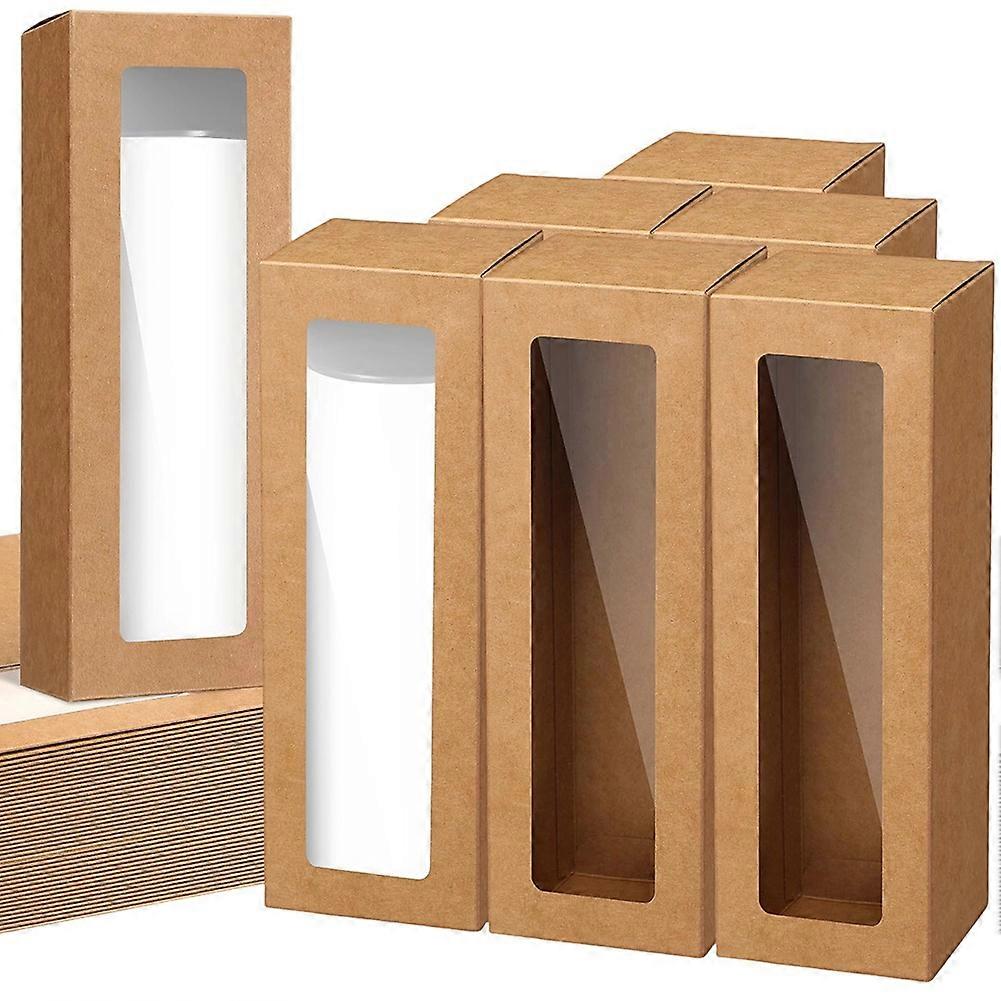 Macaron Boxes Paper Packaging Boxes with Transparent Window Cookie Boxes with Window Brown