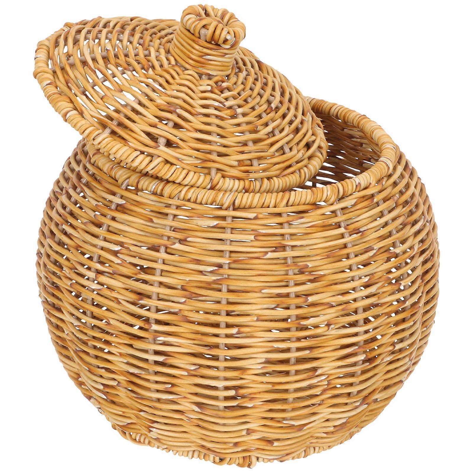 Rattan Storage Basket with Lid Multi-Function Egg Basket for Kitchen Use