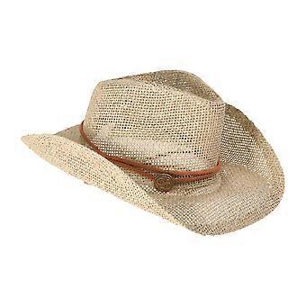 Outdoor Cowboy Strawhat Wide Brim Sun Hat with Wind Lanyard Breathable Casual Beach Hat (Khaki)