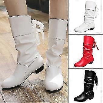 Stylish Mid Calf Booties with Round Toe Comfy Non-Slip Bottom Shoes for Women Female