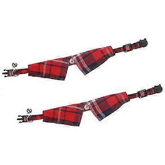 Plaid Cat Collar with Bell Adjustable for 2Pcs Safety Pet Accessory