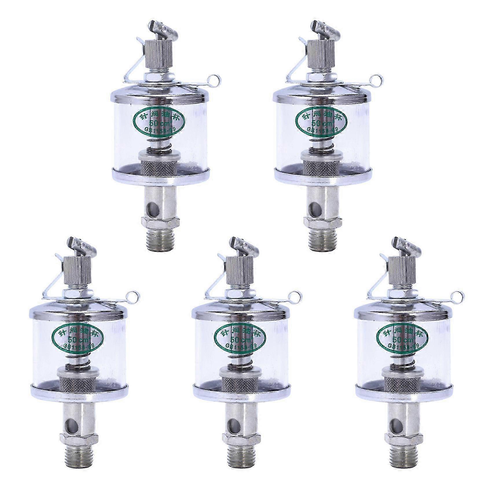5X 50ML Engine Machine Lubricator Oil Gravity Drip Feed Oiler Clear+Silver
