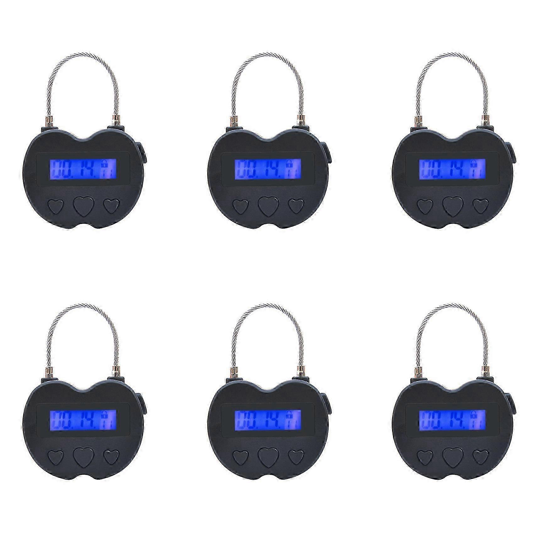 6 Pack Smart Time Lock | LCD Display | USB Rechargeable Electronic Timer Padlock for Travel