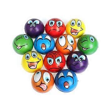 12Pcs 6.3CM Soft PU Foam Sponge Expression Grimace Smile Face Squeeze Ball Anti Stress Relief Ball-AK
