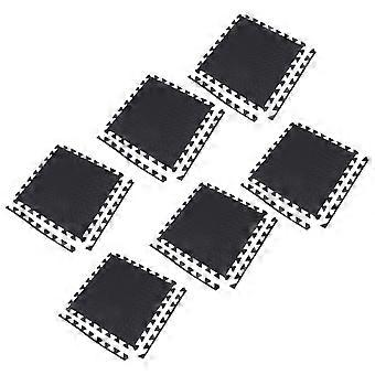 6Pcs EVA Leaf Grain Floor Mats Splicing Floor Pads Patchwork Rugs Thicken  Cushion for Gym Dance Room (Black)