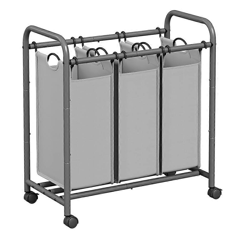 3-Section Laundry Hamper with Lockable Wheels Gray 30.3"L