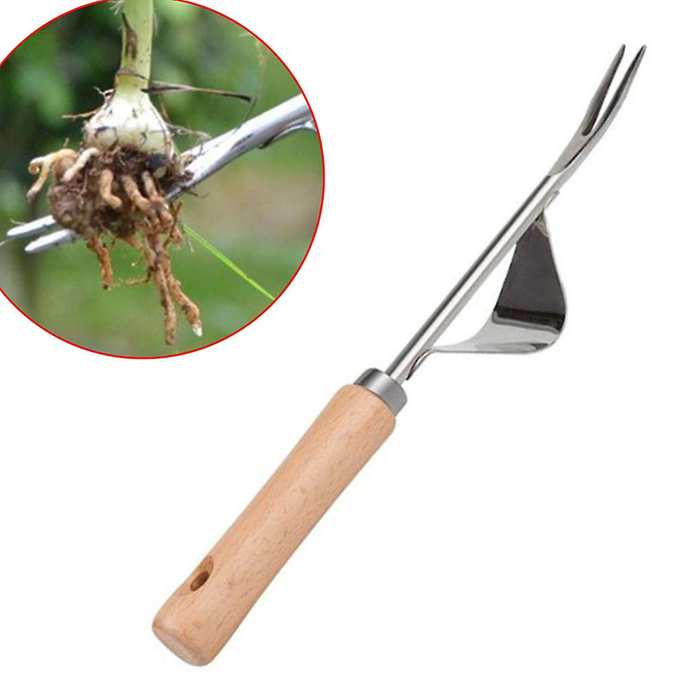 Weeding Fork Wood Handle Transplanting Digging Removing Taproot Tool(1 Pcs, Wood Color)